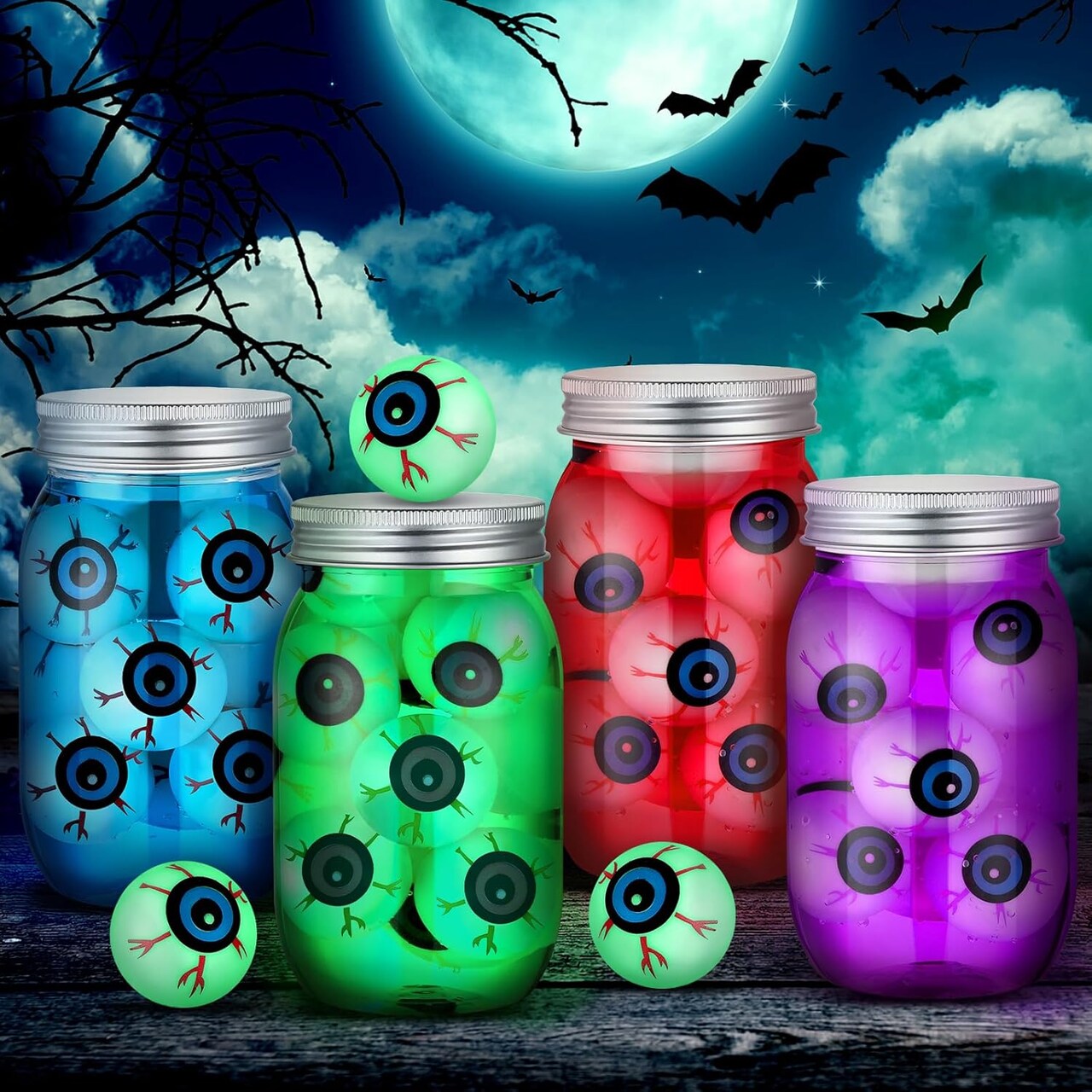 Crafts Include Jar 40 Pcs Glow Eyeballs 4 Pcs Mason Jars for Adults Pickled Eyeballs Specimen Jars Halloween Table Fireplace Decoration